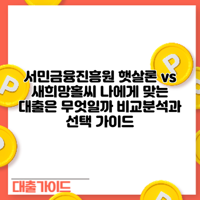 서민금융진흥원 햇살론 vs 새희망홀씨: 나에게 맞는 대출은 무엇일까? 비교분석과 선택 가이드