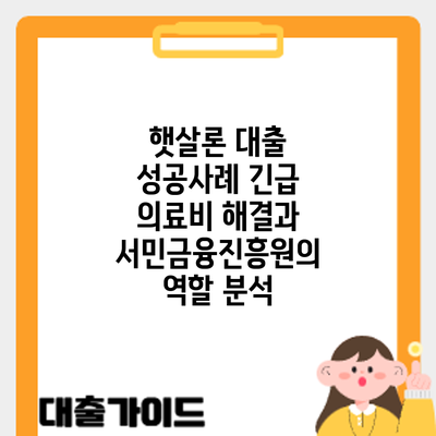 햇살론 대출 성공사례: 긴급 의료비 해결과 서민금융진흥원의 역할 분석