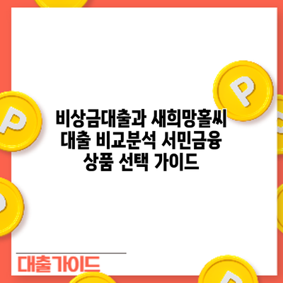 비상금대출과 새희망홀씨 대출 비교분석: 서민금융 상품 선택 가이드