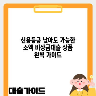 신용등급 낮아도 가능한 소액 비상금대출 상품 완벽 가이드