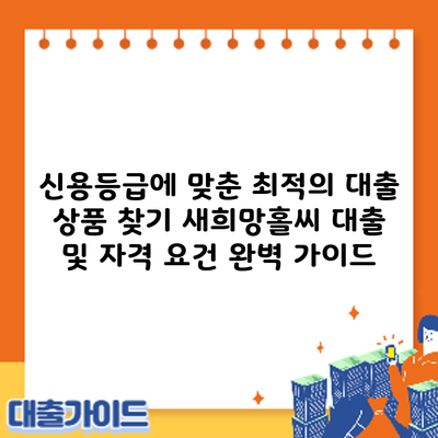 신용등급에 맞춘 최적의 대출 상품 찾기: 새희망홀씨 대출 및 자격 요건 완벽 가이드